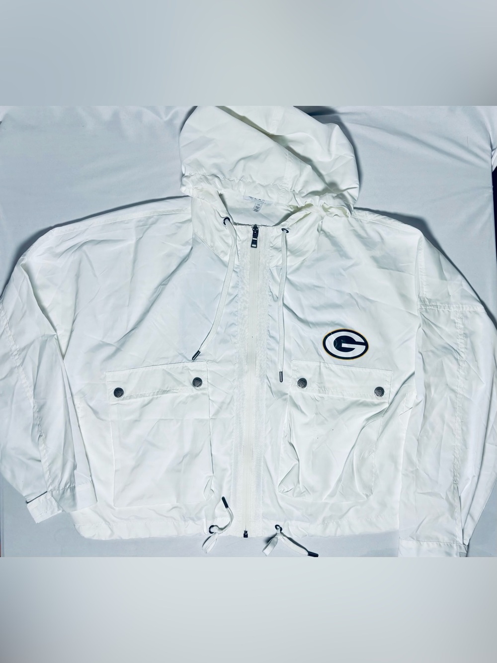 Green Bay Packers WEAR by Erin Andrews Full Zip Cropped Windbreaker Womens L NWT